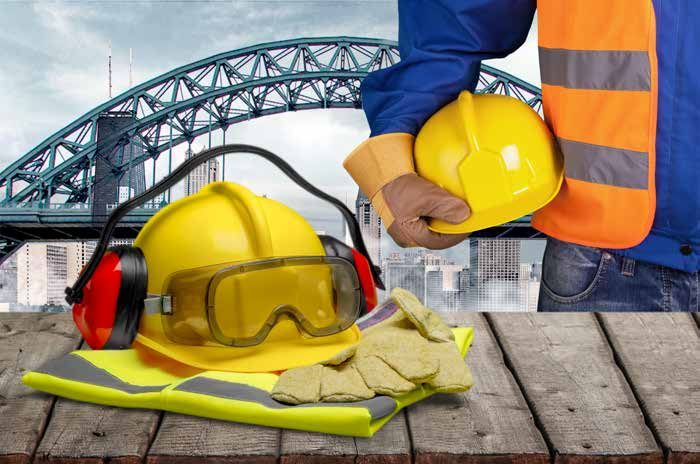 Safety helmet, goggles, ear protection and gloves